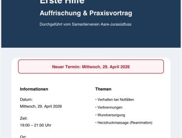 Neuer Termin für Erste Hilfe Kurs beim Frauenverein Oberbipp.🩺⛑️💛